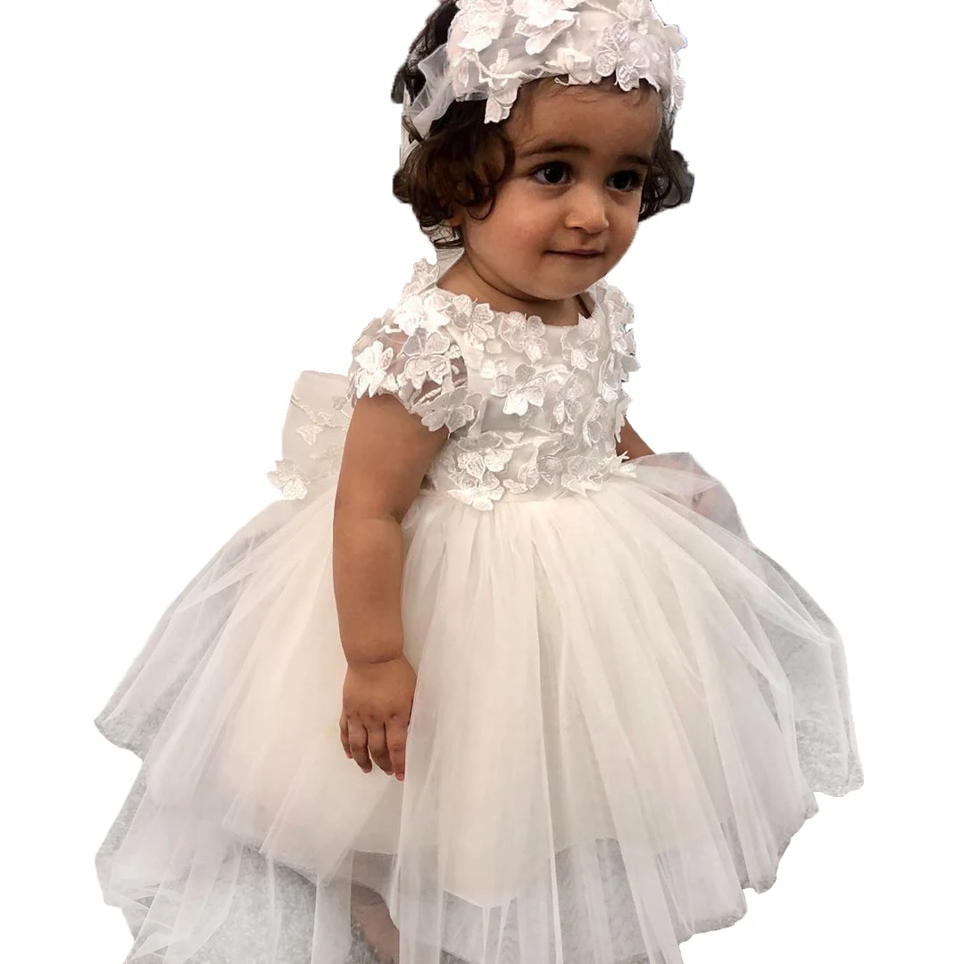 

Baby Girls Flower Girl Dresses for Weddings Toddlers Appliqued Tulle First Communion Dress Beaded Bow Princess Pageant Gowns