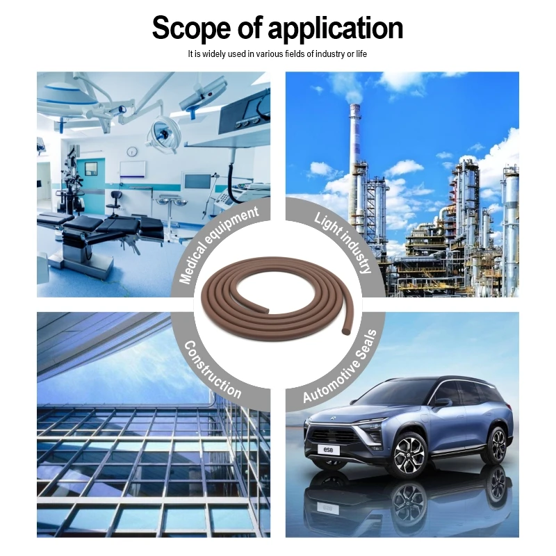 2/3/5M Round FKM Fluorine Rubber Strip Brown Chemical Resist High Temp Oil Fluororubber Cord Seal Gasket Solid Not Foaming