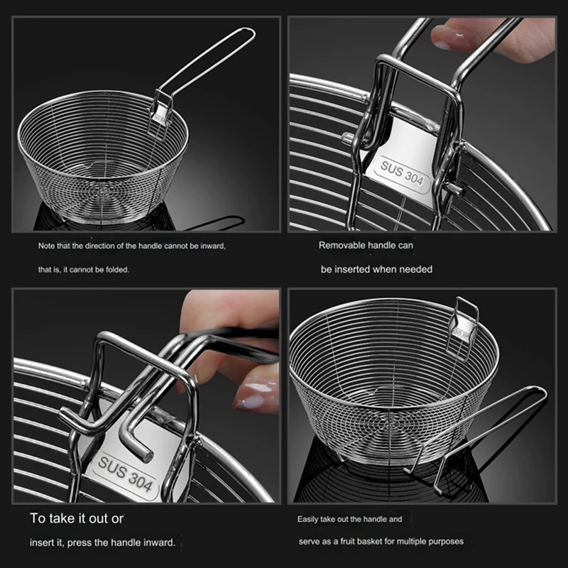 مصفاة سفلية رفيعة غير لاصقة ، مقبض قابل للطي ، مقاومة للحرق ، مقاومة للحرارة ، سلة مطبخ مقاومة للصدأ