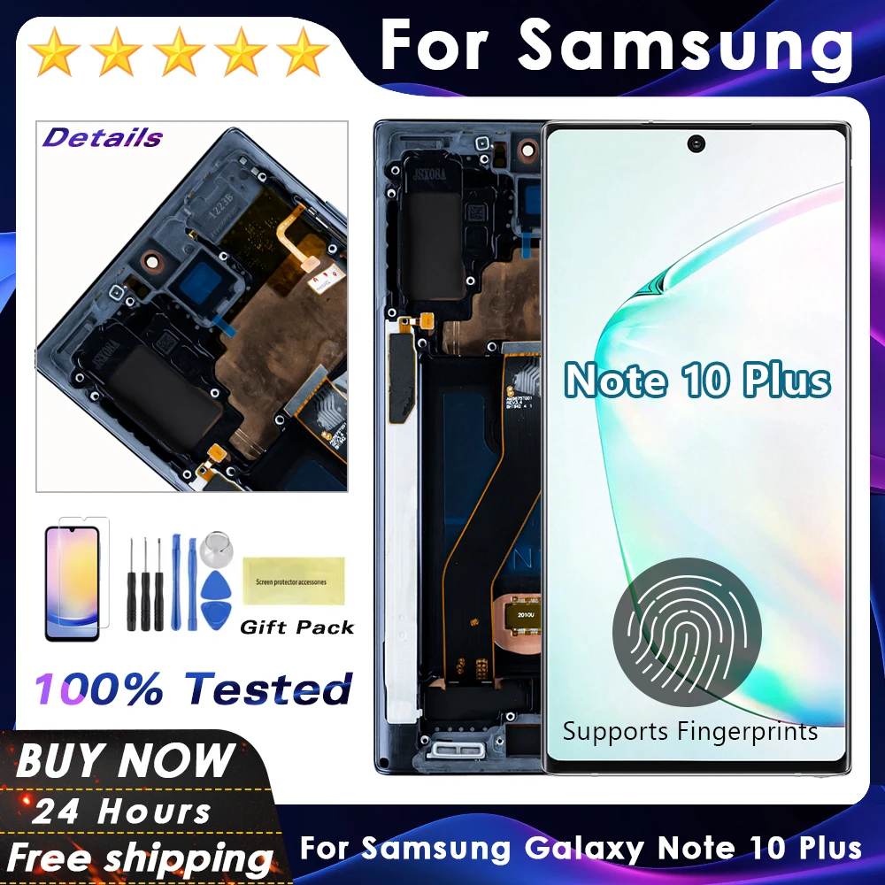 AMOLED Note 10 Plus Screen for Samsung Galaxy Note10+ N975F Lcd Display Touch Screen with Frame Support S Pen Fingerprints