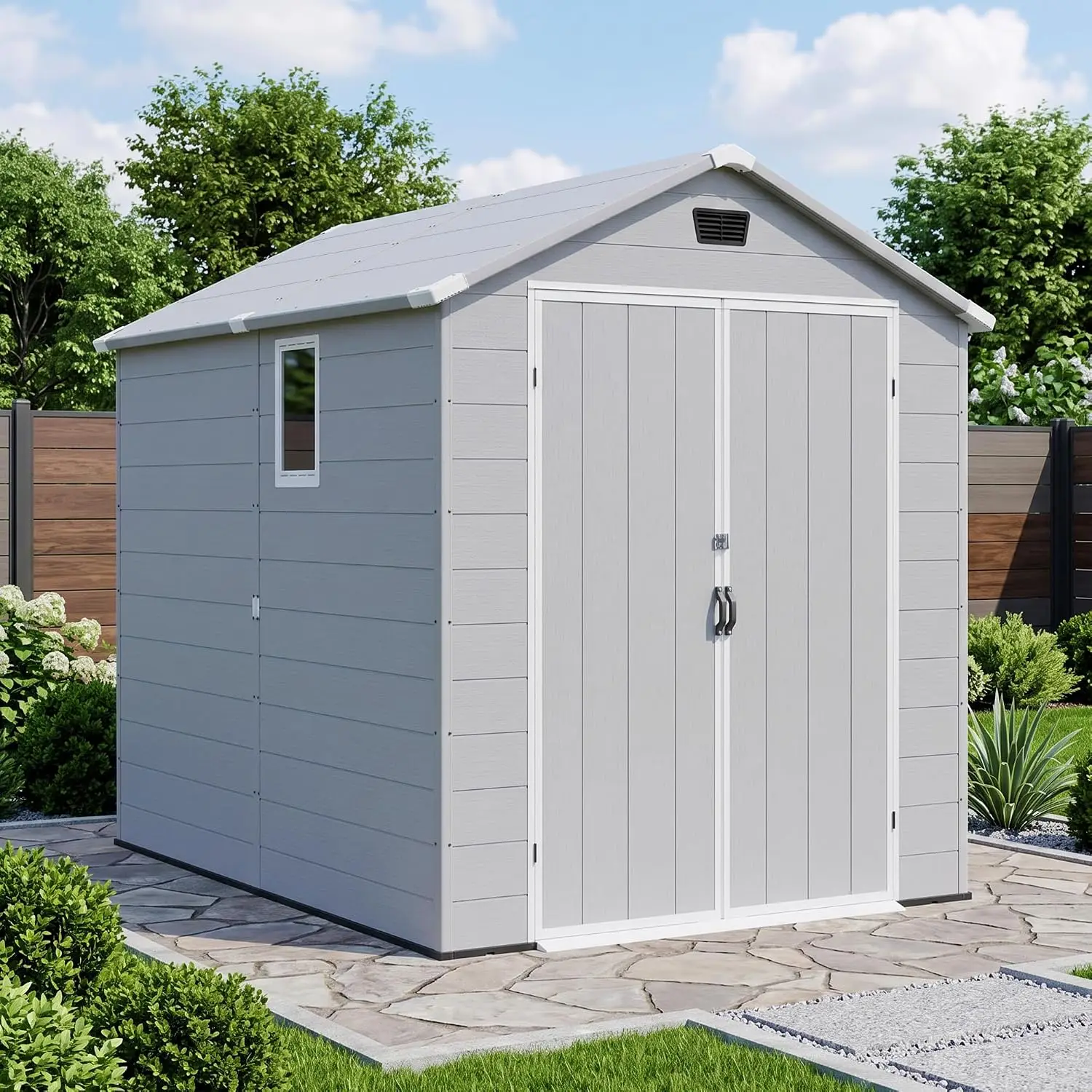 6X8 FT Resin Outdoor Storage Shed with Floor, Light Gray, Customized