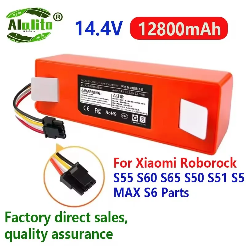 

14.4V Vacuum Cleaner Battery Replacement for Xiaomi Roborock S50 S55 S51 T60 E352-00 S502-00 C10 E20 E35 12800mAh SC Batteries