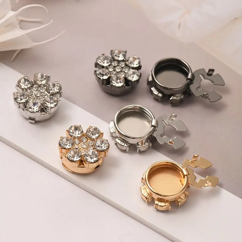 

New DIY Rhinestone Button Covers Detachable 15mm Shirt Button Clips Silver Color Easy to Use Flower Button Covers for Crafting