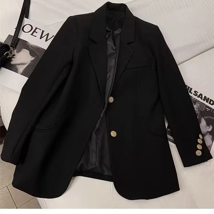 Blazer de Mujer a Media Pierna, a la Moda, Primavera 2026, Estilo Coreano, Ideal para Tallas Pequeñas, Color Liso, Estilo para el Trabajo