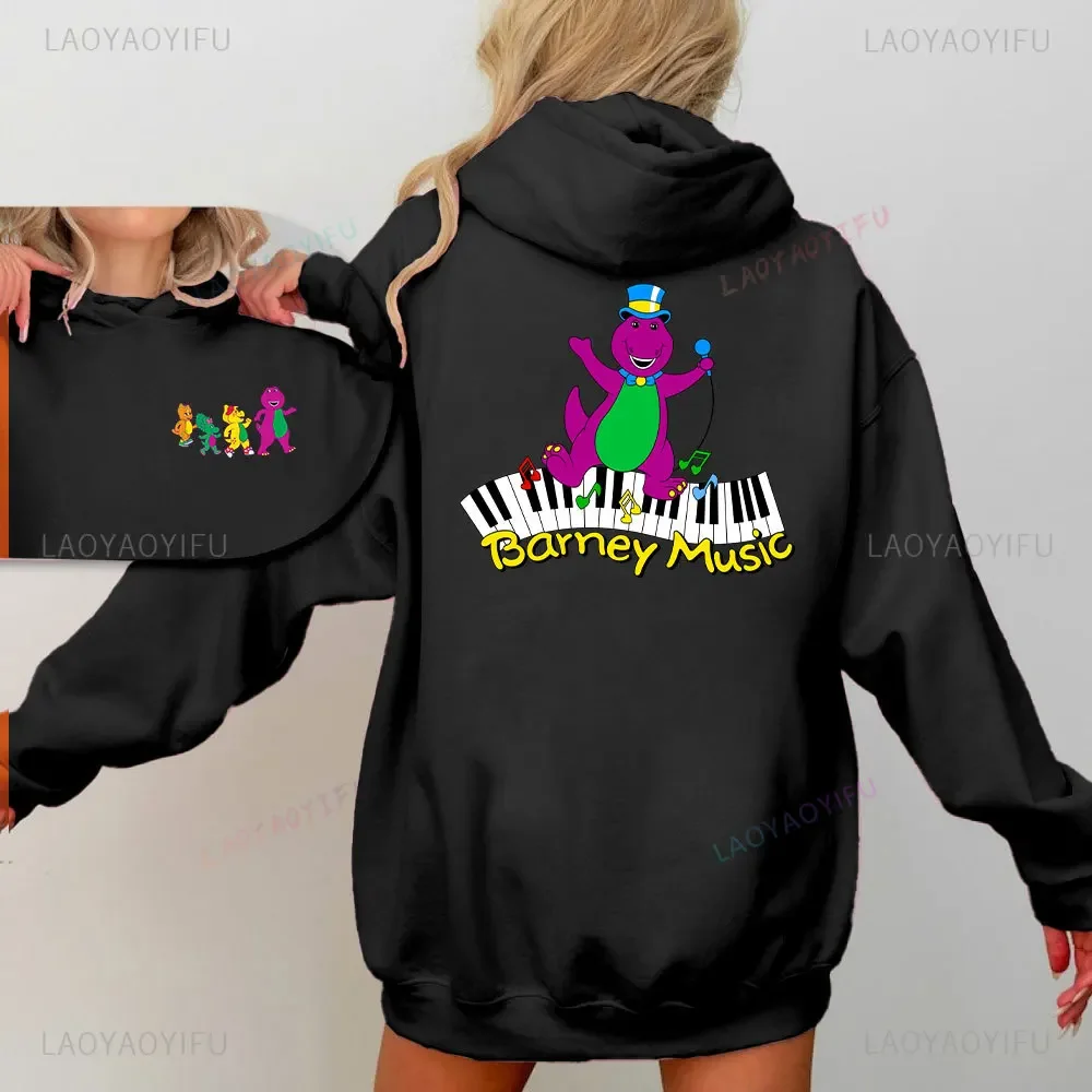 سترة بقلنسوة على شكل ديناصور أرجواني من Barney and Friends، سويت شيرت برسومات للزوجين، هدية خريفية لصديقتك، ملابس عصرية للشارع