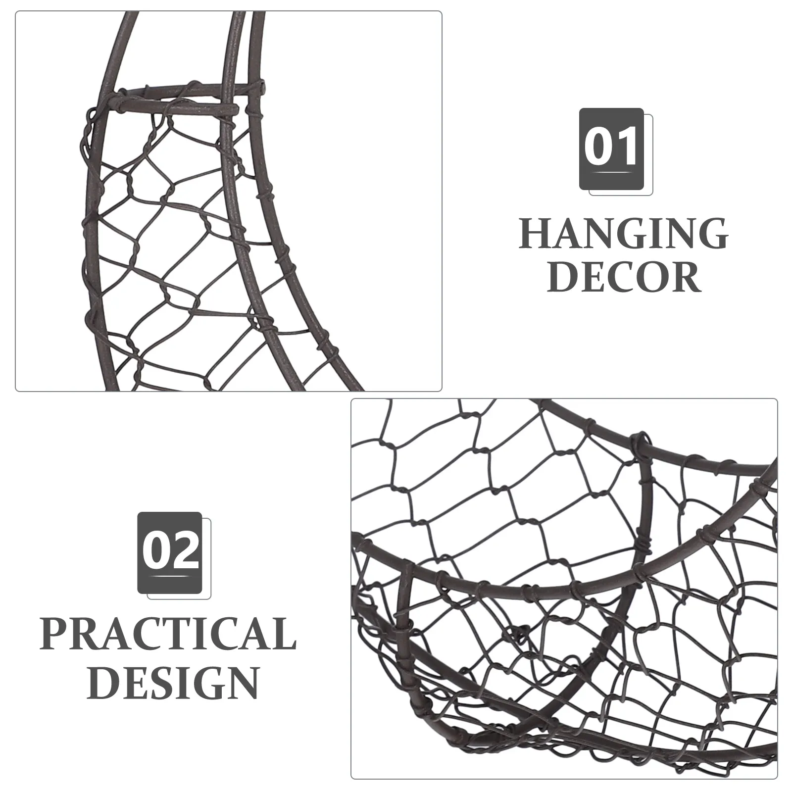 

Hanging Flower Pot Plant Rack: Metal Wire Mini Basket For Succulents Cacti Indoor Outdoor Decor Moon Shape Wreath Hook