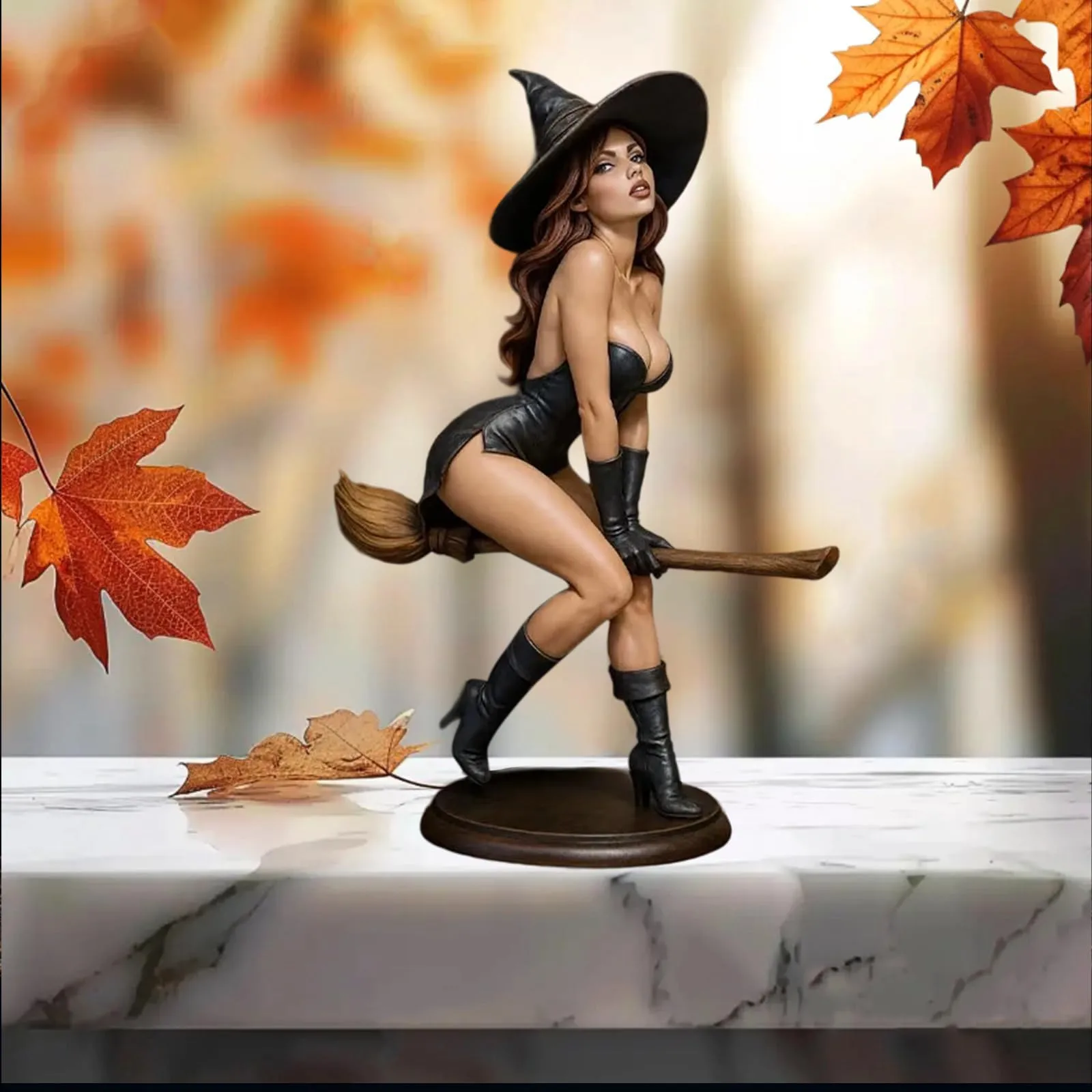 Seductive Witch Statue Gothic Bookshelf Decor Vintage Halloween Collectible Sorceress Figurine Gothic Home Accent Shelf Displa