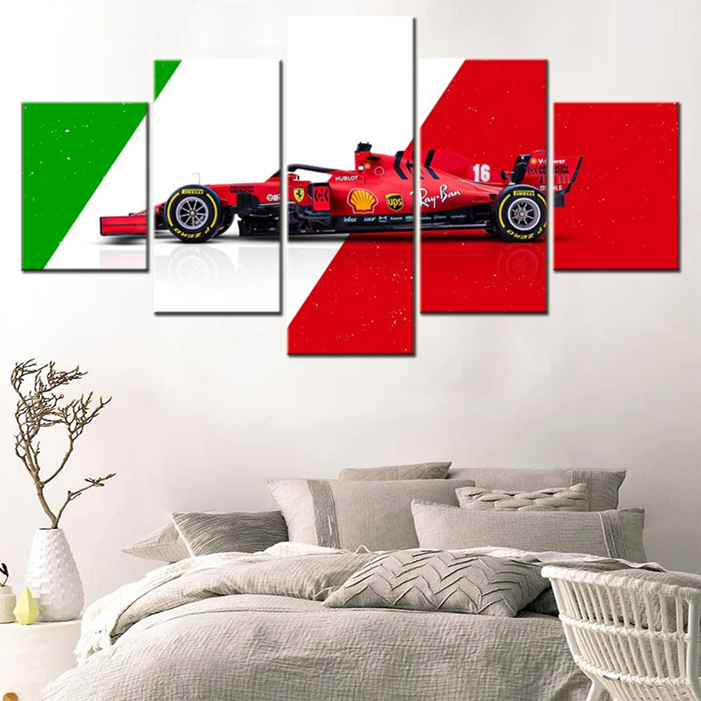 

5 Pieces Wall Art Canvas Poster Formula 1 Racing Car Wallpaper Painting Living Room Picture Print Bedroom Mural Room Artwork