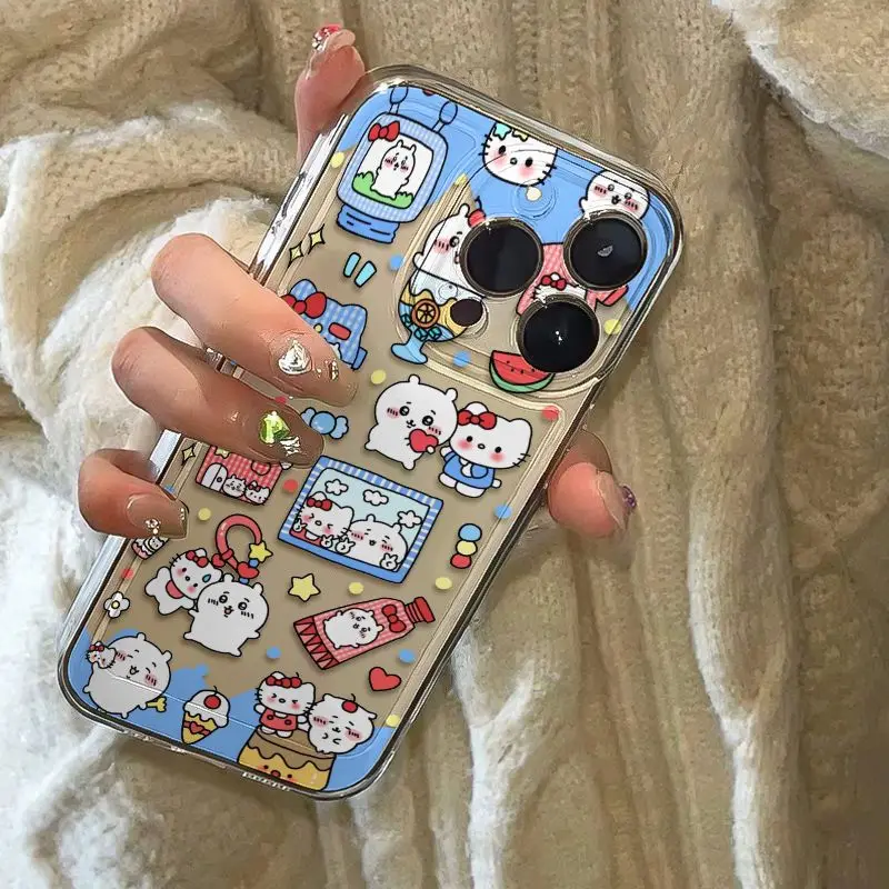 New Hello Kitty Chiikawas Kawaii Phone Case For iPhone 16 15 14 13 12 11 Mini Pro Max X XR XSMax 7 8 Plus SE20 Transparent Cover