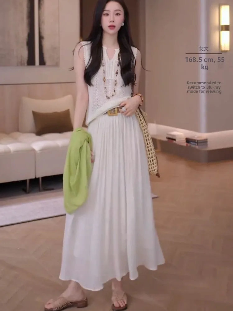 

Fashionable Korean Style High Waist Pleated Skirt Women's Summer Thin Breathable Midi Skirt Chic Design A-Line Skirt