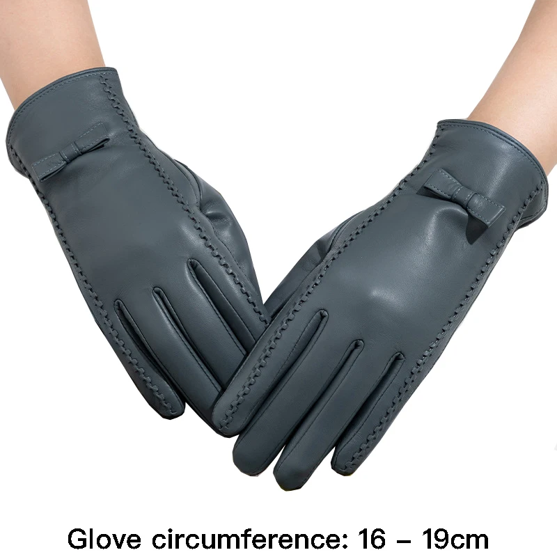 High quality winter genuine leather gloves for women hand warmer new 2024 cycling outdoor elegant gloves grey blue purple