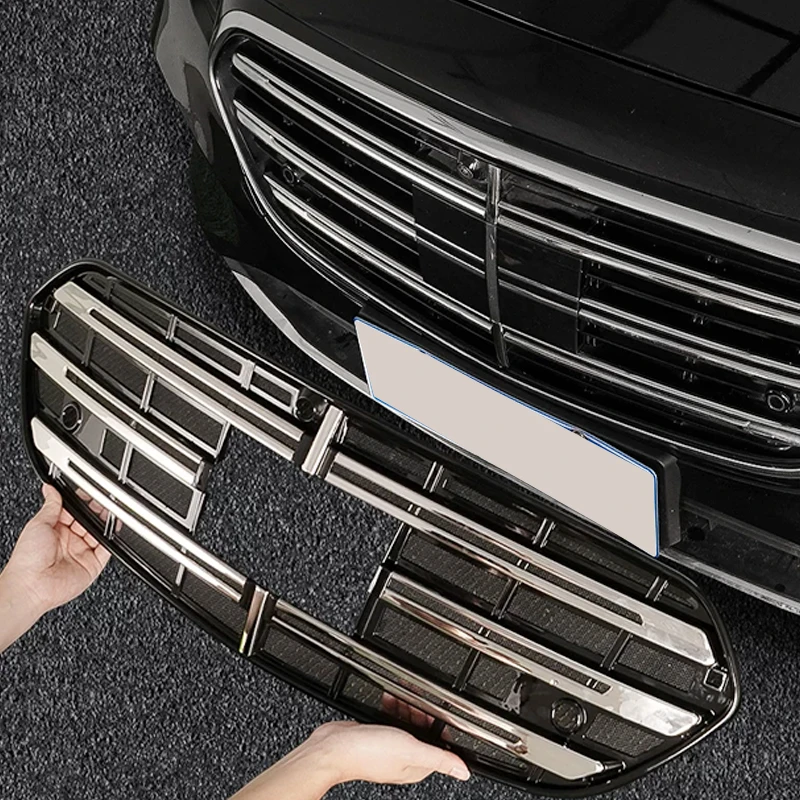 Front Grille for Mercedes-Benz E-Class W214 2024-2026 Car Insect Screening Mesh Front Grille Insert Net Piano Black Chrome strip