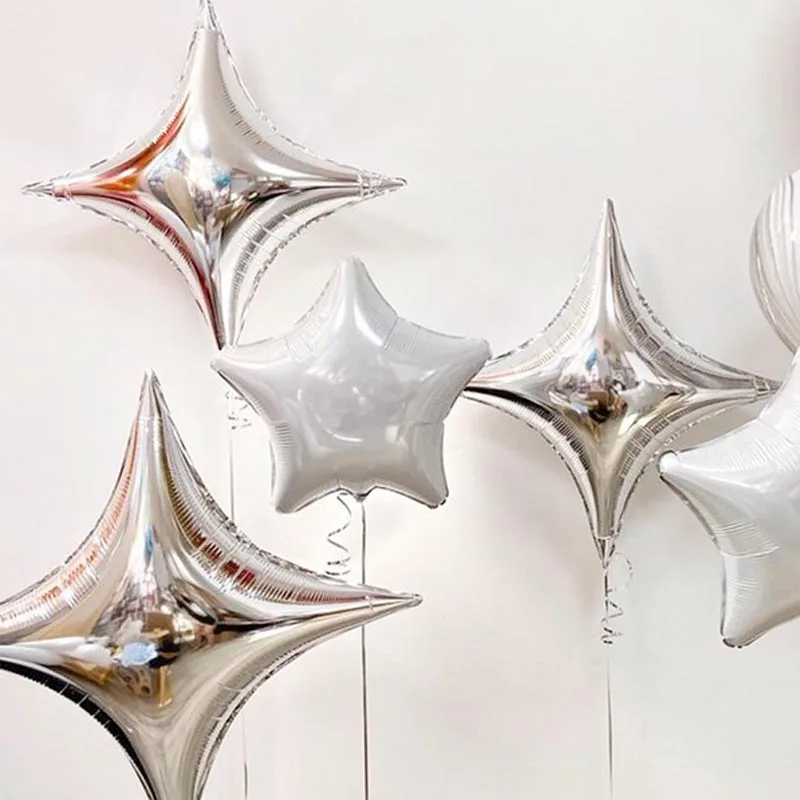 6Pcs Silver Star Foil Balloons Wedding Twinkle Helium Ballons Happy Birthday Party Decorations Adult Kids Baby   Shower Globos