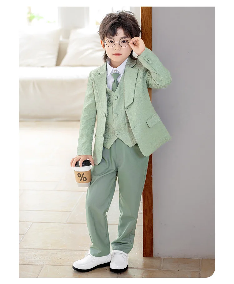 Kinder-Jungen-Jacquard-Blazer-Anzug-Set, Neujahrs-Blumenjungen-Hochzeitskostüm, Gastgeber-Outfit für Klavierauftritte, Bühnen- und Partykleidung – Detail 6