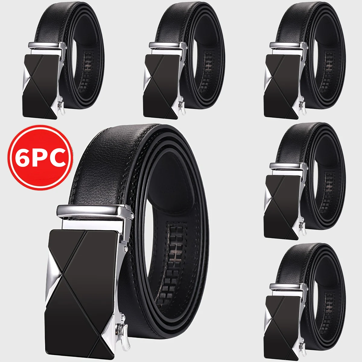 

Набор из 6 предметов, мужской ремень, автоматическая застежка, ремень можно быстро регулировать, можно сочетать с различными брюками для повседневного использования.