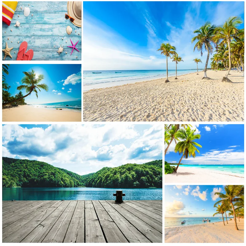 Summer Tropical Sea Beach Palms Tree Photography Background Natural Scenic Photo Backdrops Photocall Photo Studio 22324 HT-04