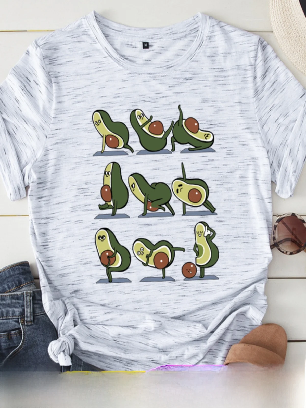 Loose round Ne Yoga T-irt Women's Street Sle ort Sve Printed Cotton Casual Top for 8-24 Years Old