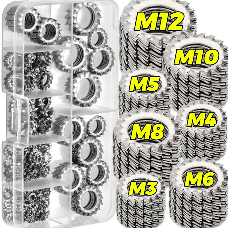 

M3-M12 Stainless Steel Star Lock Washers External Tooth Round Washers Assortment Kits Serrated Lock Washer Shakeproof Gaskets