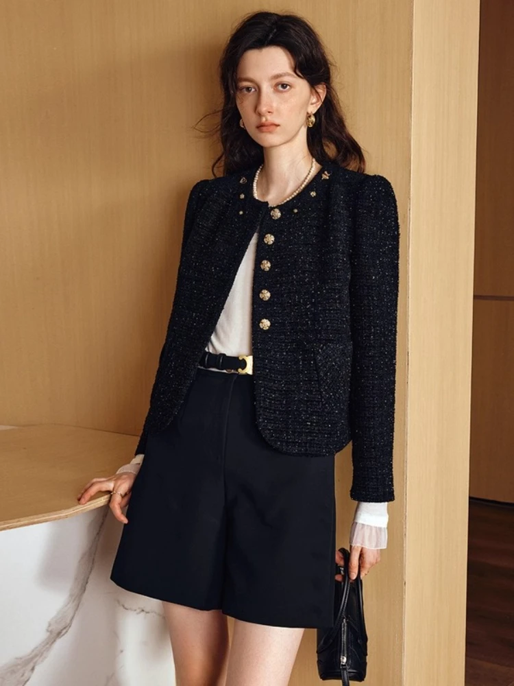 سترات نسائية أنيقة من OLrain سترات فرنسية بأكمام طويلة ورقبة دائرية ملابس نسائية قصيرة لخريف 2025 GO57QW001521