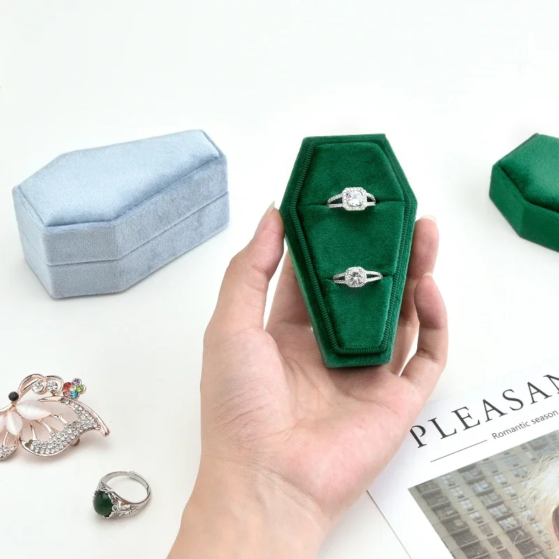 Y2k Gothic Velvet Coffin Ring Necklace Earnail Organizer Gift Box Trendy Creative 2000s Jewelry Accessory Storage Display Case