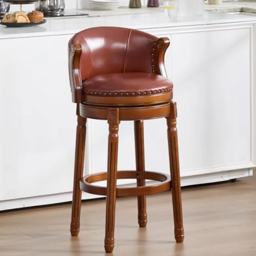

Деревянные барные стулья из коровьей кожи, барный стул высотой 29,5 дюйма со спинкой, поворотный на 180 градусов барный стул для дома, кухни