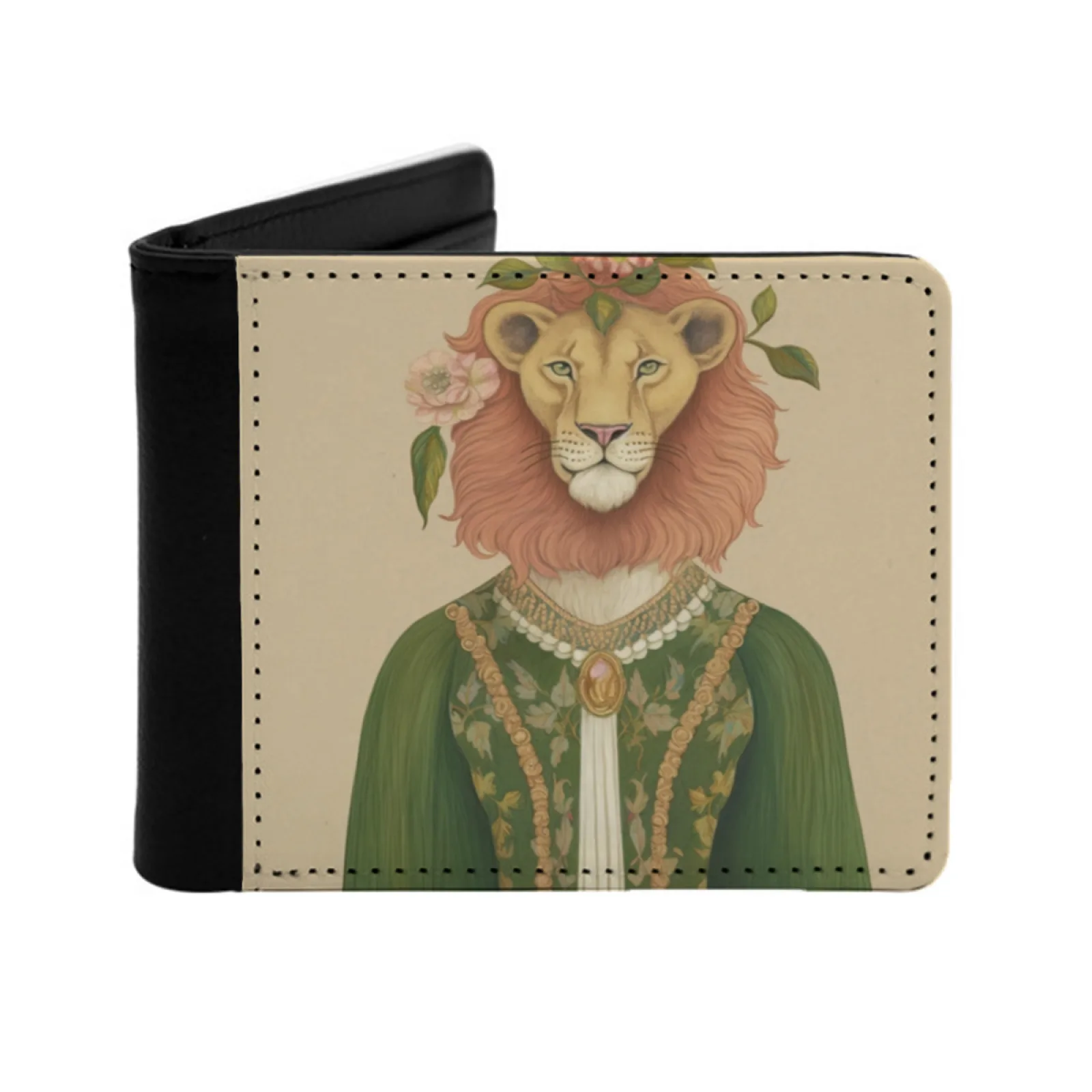 

Sovereign Of The Savannah Мужчины Женщины Кошелек из искусственной кожи Держатель для кредитных карт Короткий кошелек Лев Мультфильм Ренессанс Цветочный