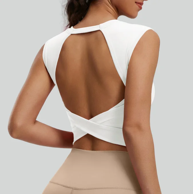 High Sense Open Back Yoga Bra for Women Hollow Twist Knot Back Integrated Cup Sports Vest Sleeveless Pilates Gym Training Athlet