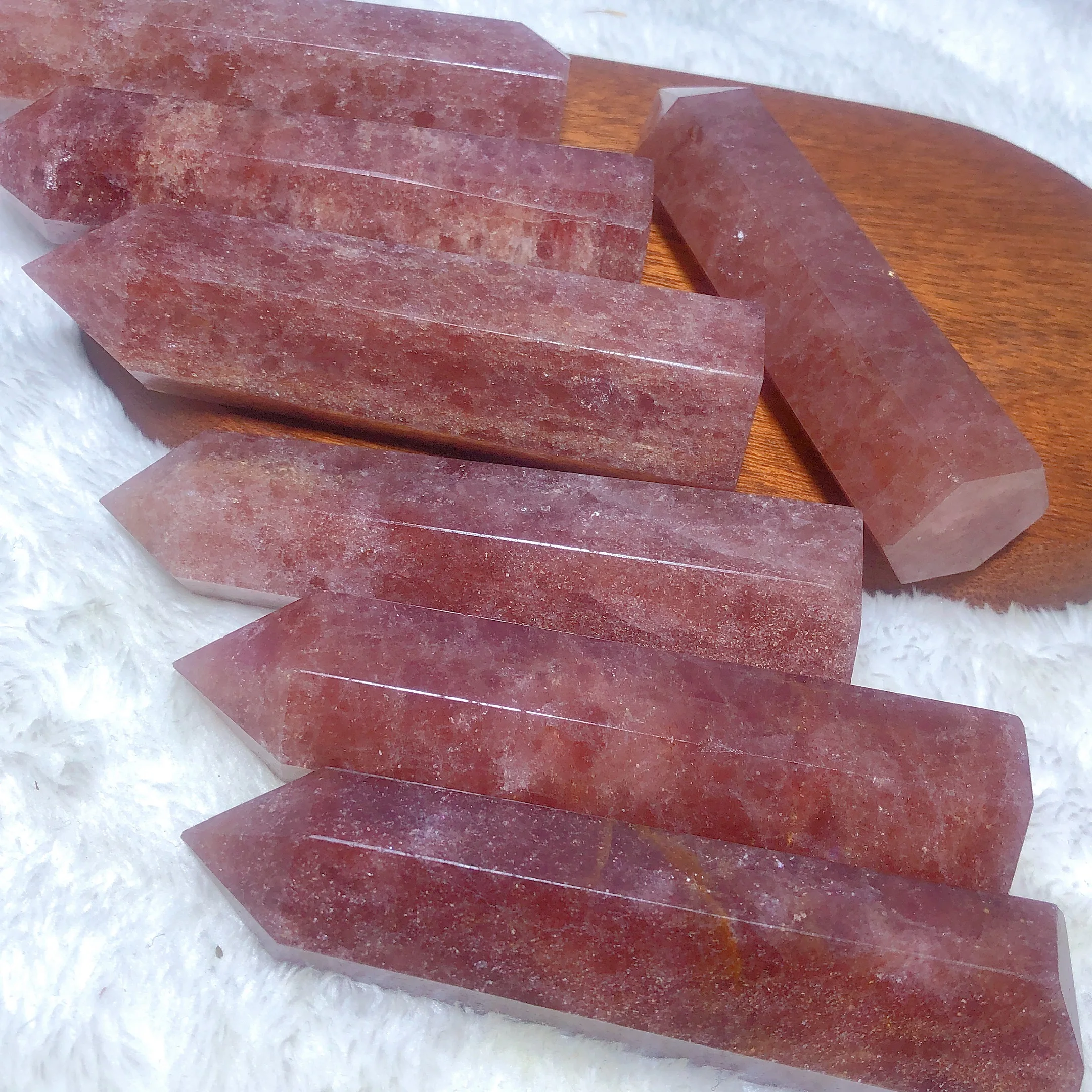 Natural Crystal Strawberry Quartz Flash Tower Point Gemstones Reiki Home Decorations Holiday Gift