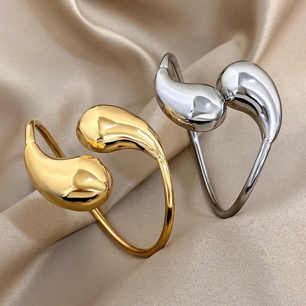 

Stainless Steel Golden Double Water Droplet Hollow Opening Bracelet Design Sense Fashion Loop Wrist Waterproof Jewelry Gifts