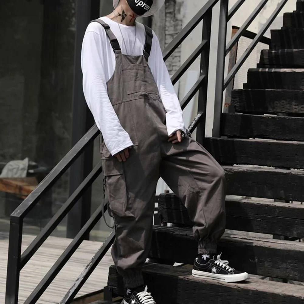 2024 Spring And Autumn Mens Casual High Quality Overalls American High Street Hip-Hop Fashion Solid Color Amei Khaji Overalls