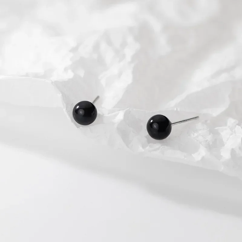 925 Sterling Silver Black Pearl Stud Earrings For Women Kids Korean Temperament Ear Wedding Party Jewelry Gift Female Pendientes
