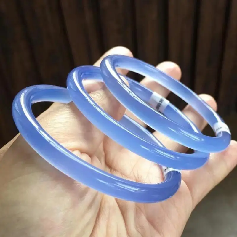 Quality Natural agate Blue Chalcedony Bracelet Exquisite Jade Bangle High Ice Round Bar Bangle Elegance Handring Fine Jewelry6mm