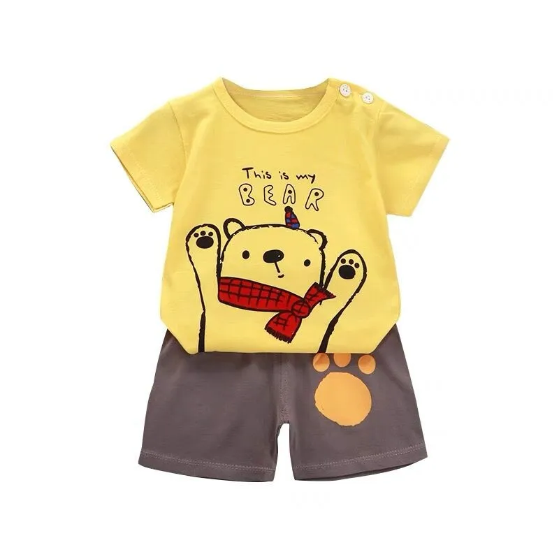 Short Sleeve Tracksuits For Kids Fruit Print Tshirt +Shorts Summer Cute Clothing 2pcs Thin Loose Tops Shorts Boys Baby Sets