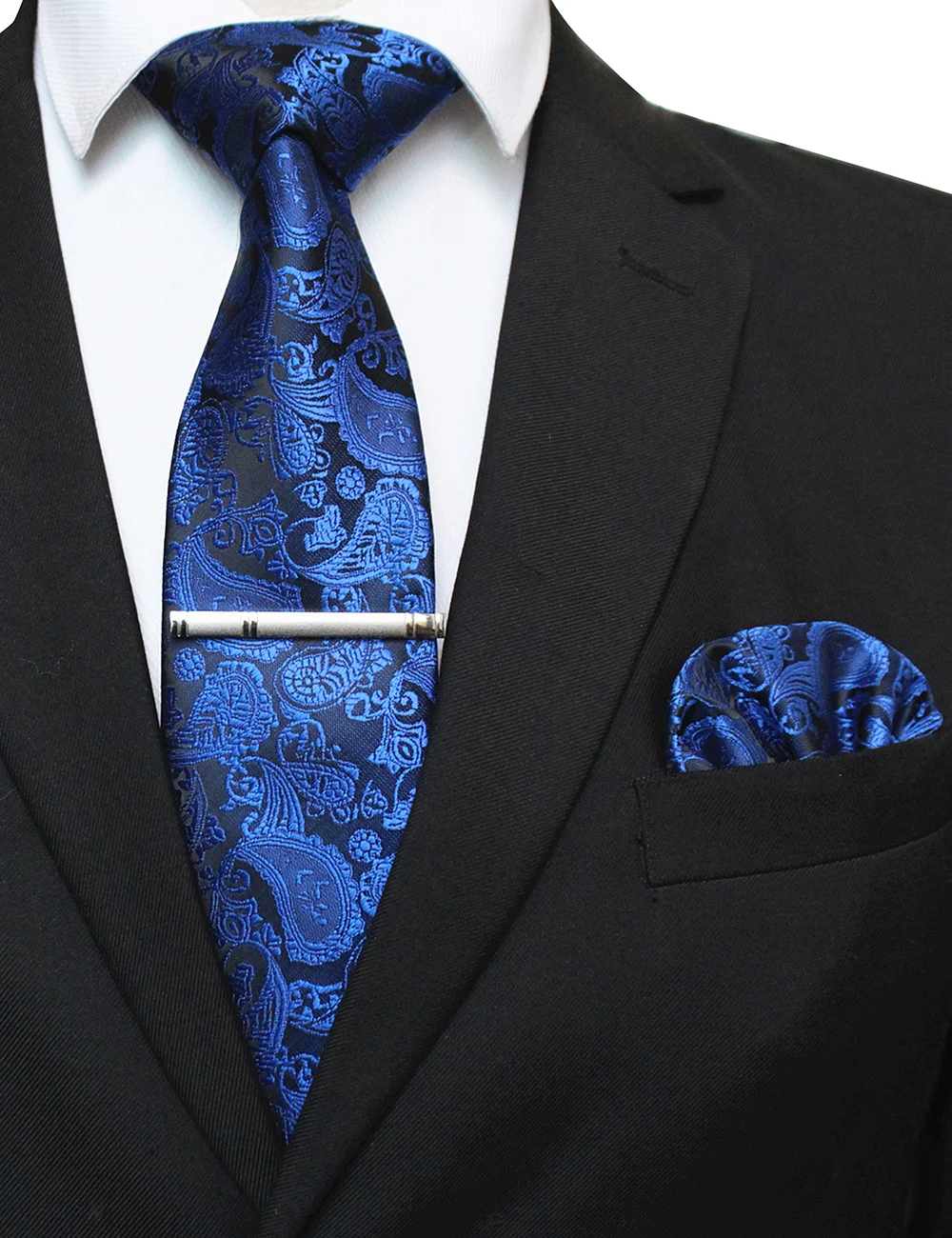 EASTEPIC 8 cm Neue Mode Blau Paisley Krawatte für Männer Einstecktuch Silber Clip Taschentuch Set Herren Krawatte Hochzeit Party – Detail 8