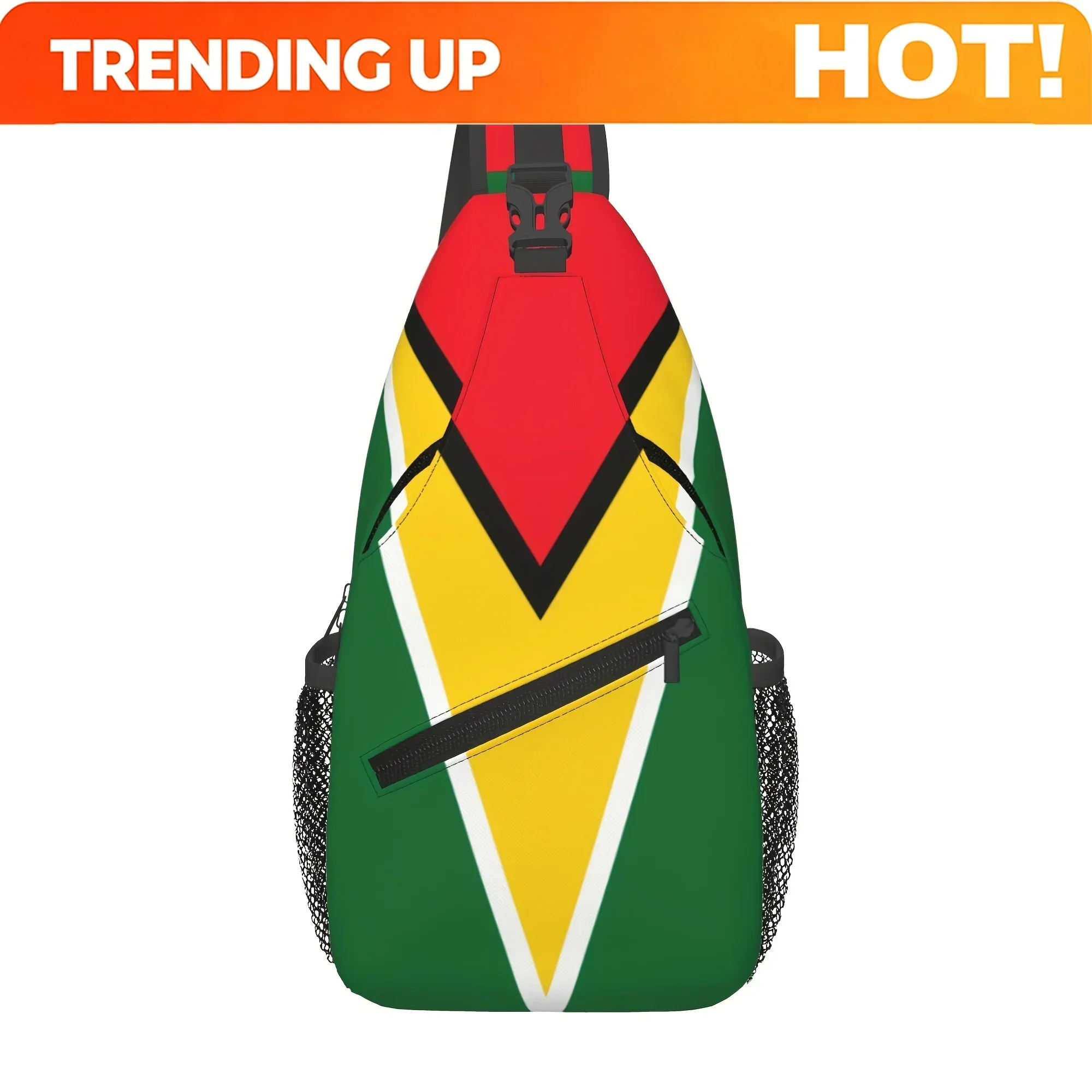 Custom Vibrant Guyana Flag Crossbody Chest Bag - Convertible Strap, Secure Zipper Closure, Durable Polyester