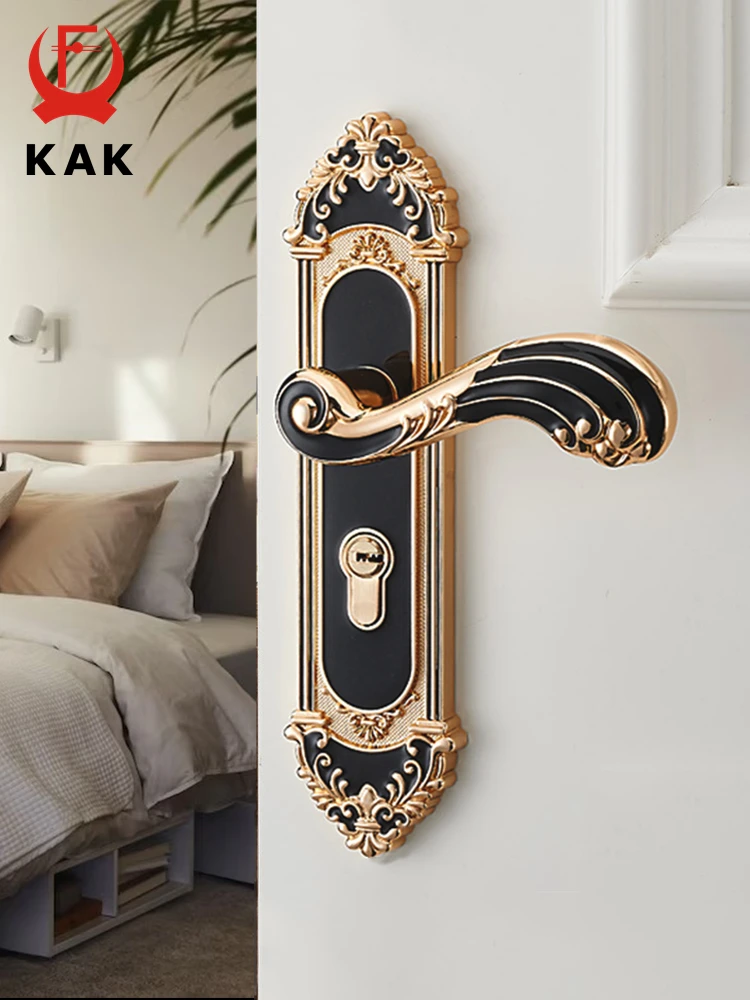 

KAK European Style Door Lock with Keys Apartment Room Door Lock Zinc Alloy Black Anti-theft Gate Locks Security Door Hardware