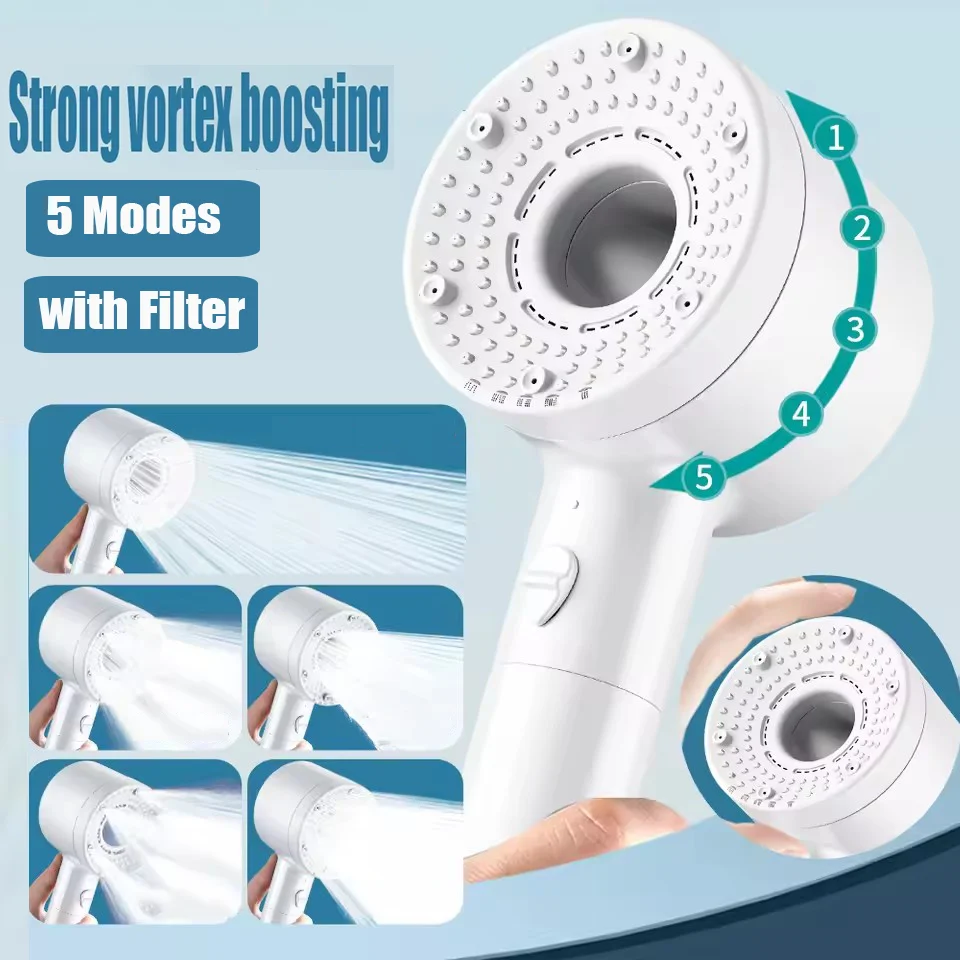 5 Modes Big Boost Shower Head High Pressure Spray Nozzles Large Flow Filter Rainfall Portable Showerhead Bathroom Accessories