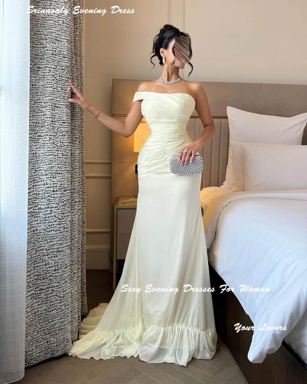 

Chiffon Customized Off Shoulder Evening Dresses For Women Formal فساتين سهره Mermaid Prom Dress Empire Waist Gowns