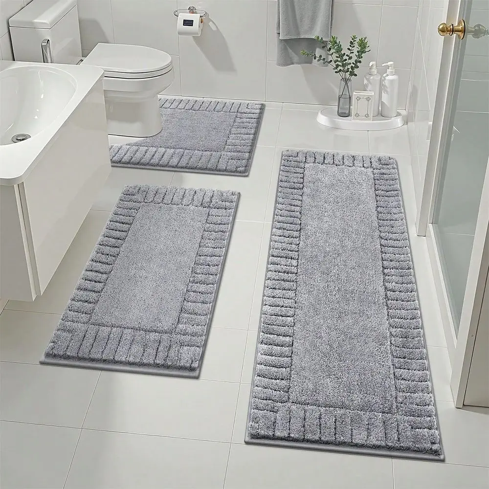 

Absorbent Bathroom Rug Mat Set 3 Piece, Microfiber Shaggy Non-Slip Ultra Soft Carpet With U-Shaped Mat