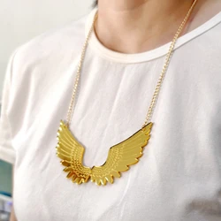 KUGUYS Big Mirror Gold Color Wing Pendant Necklace for Women Trendy Classic Acrylic Jewelry Accessories