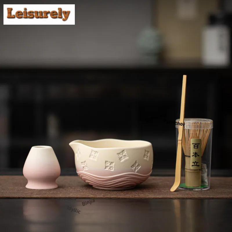 

Sakura Gradient Ramp Matcha Set Japanese Ceramic Tea Bowl Whisk Stand Song Dynasty Tools Hundred Books Accessories Equipment