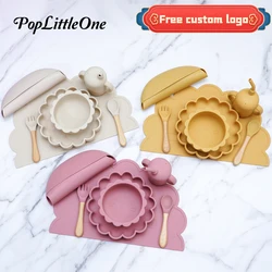 Set di stoviglie per bambini Cartoon 7 pezzi Lion Sucker piatto da pranzo manico in legno forchetta cucchiaio materiale alimentare in Silicone prodotti per neonati