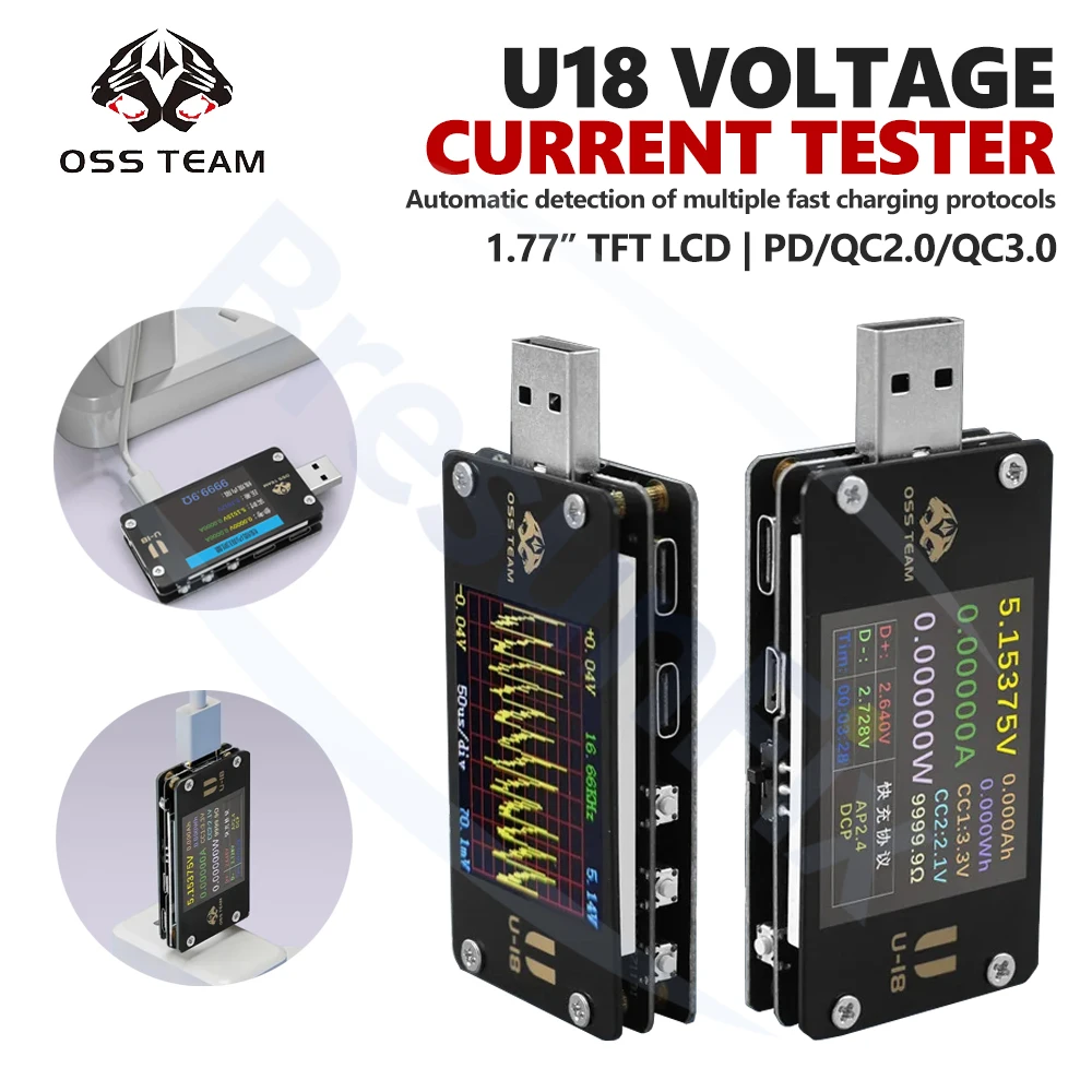 

OSS U18 Voltage Current Tester Support Fast Charging Charging Current/Voltage Testing Capacity Cable Resistance Measurement Tool