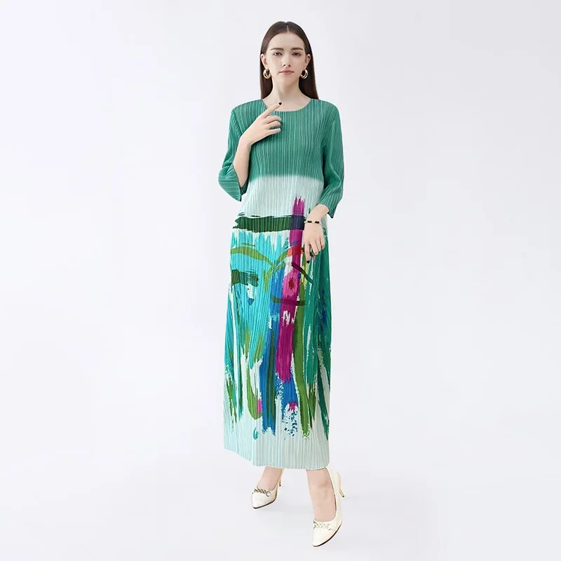 French Niche Oil Painting Dress for Women in Spring and Summer 2024, Showing A Slim Temperament and A New High-end Printed Skirt