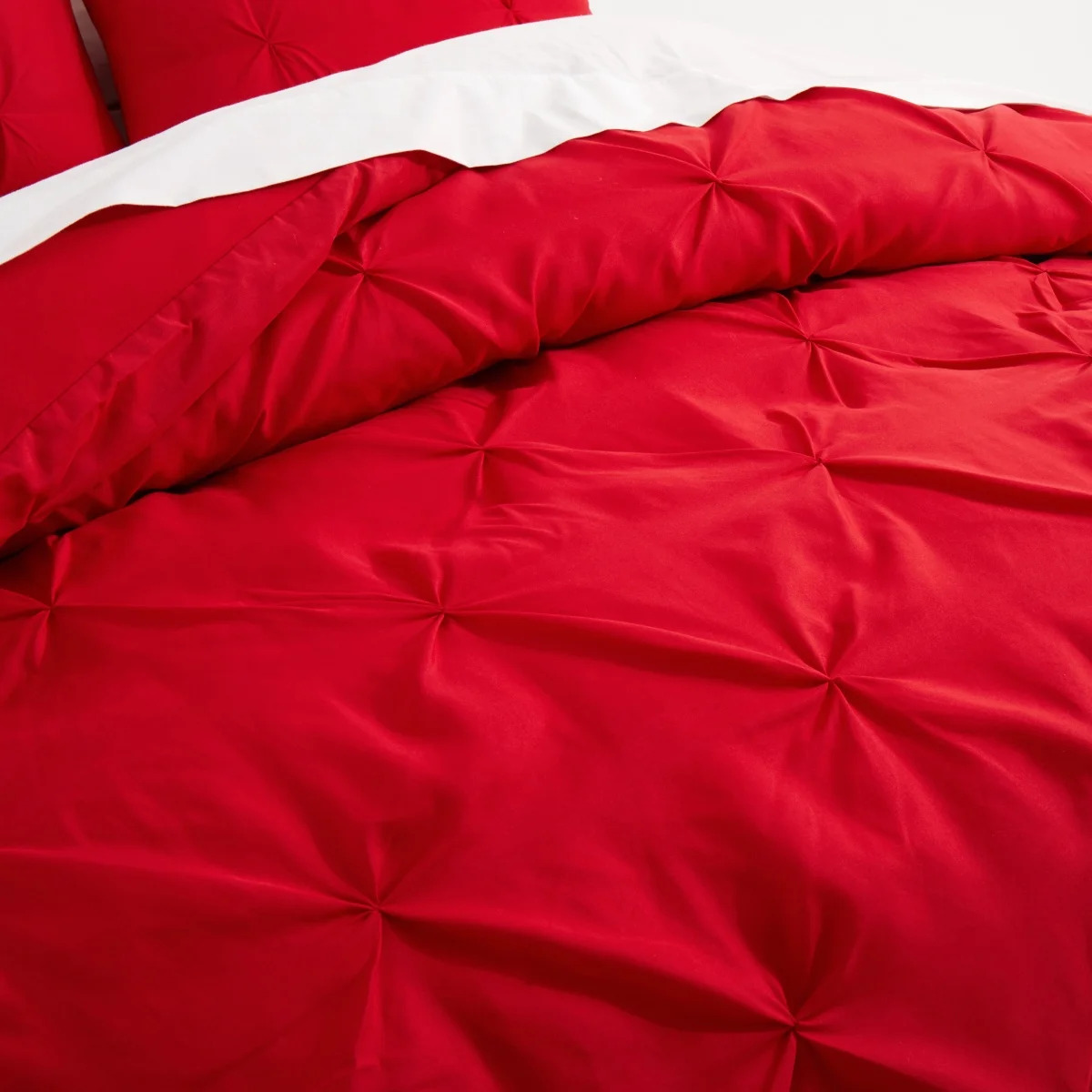 Pinch Pleated Duvet Cover Full/Queen Red Comforter Cover with Zipper & Ties, Shabby Chic Microfiber Bedding Set For Girl Women