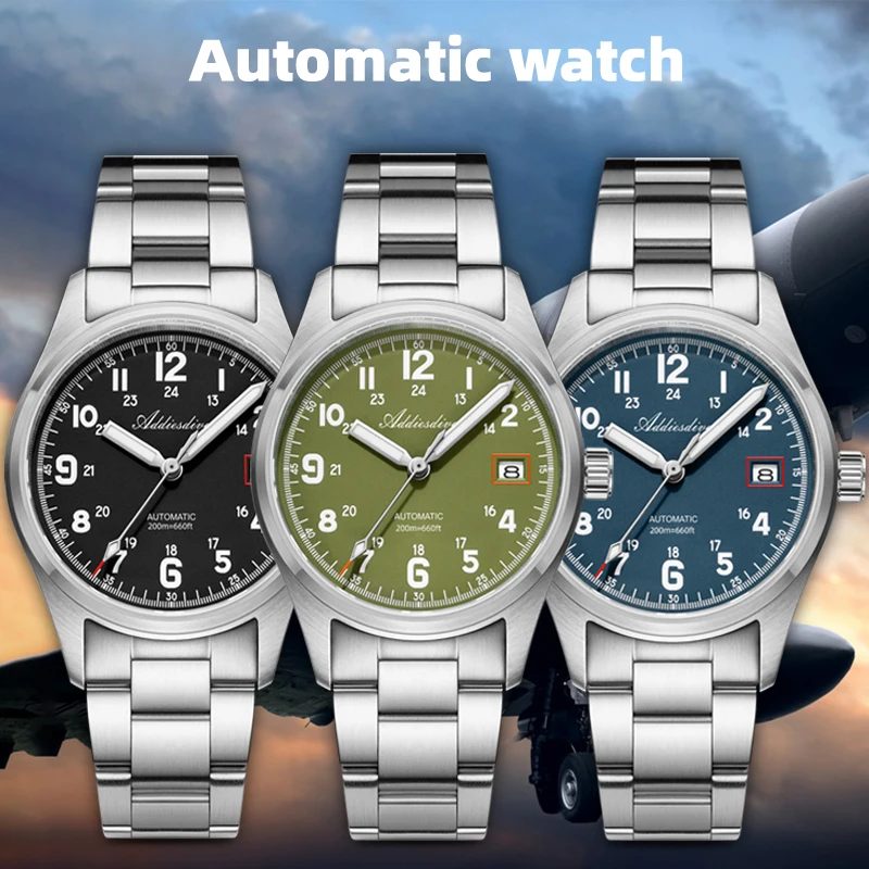 

ADDIESDIVE 39mm Automatic Mechanical Watches New AD2070 BGW9 Super Luminous Sapphire Watch 20Bar Waterproof Reloj Hombre AD2070