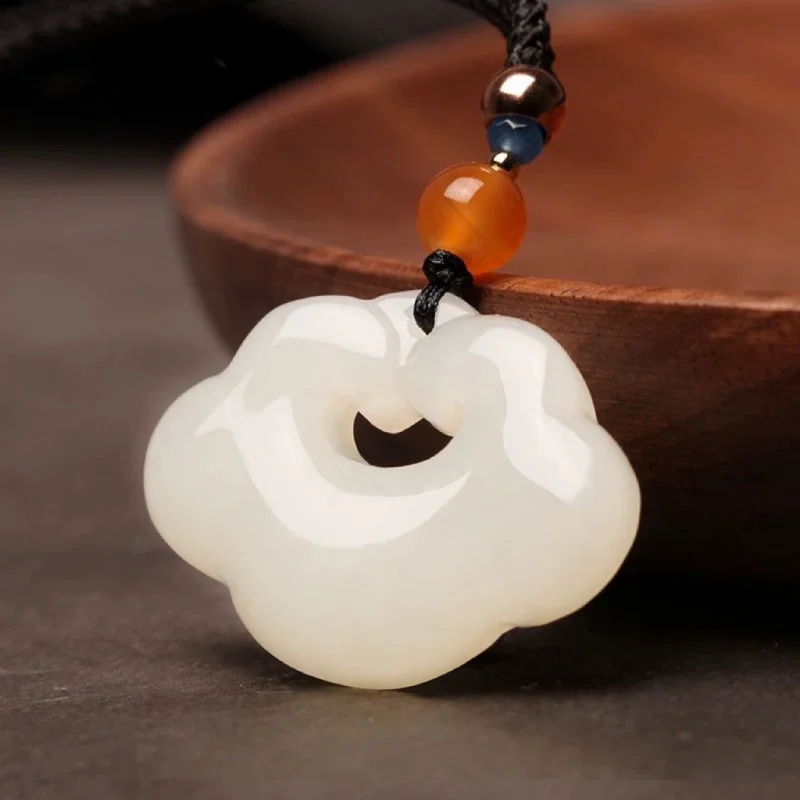 Hetian Lock of Good Wishes Boys and Girls Children Necklace White Jade Pendant Hanging Ornament