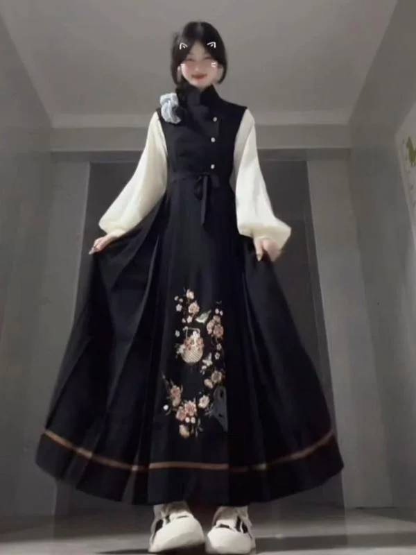 

New Chinese Style Fashionable Two-Piece Set Long Skirt And Top Comfortable Cotton Autumn Wear for Young Women Date Outfits