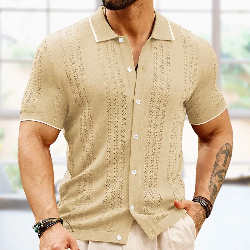 Men\'s Fashion Korean Summer New Trendy Cardigan Top T-shirt Knitted Casual Thin Business Knitted Polo Coat