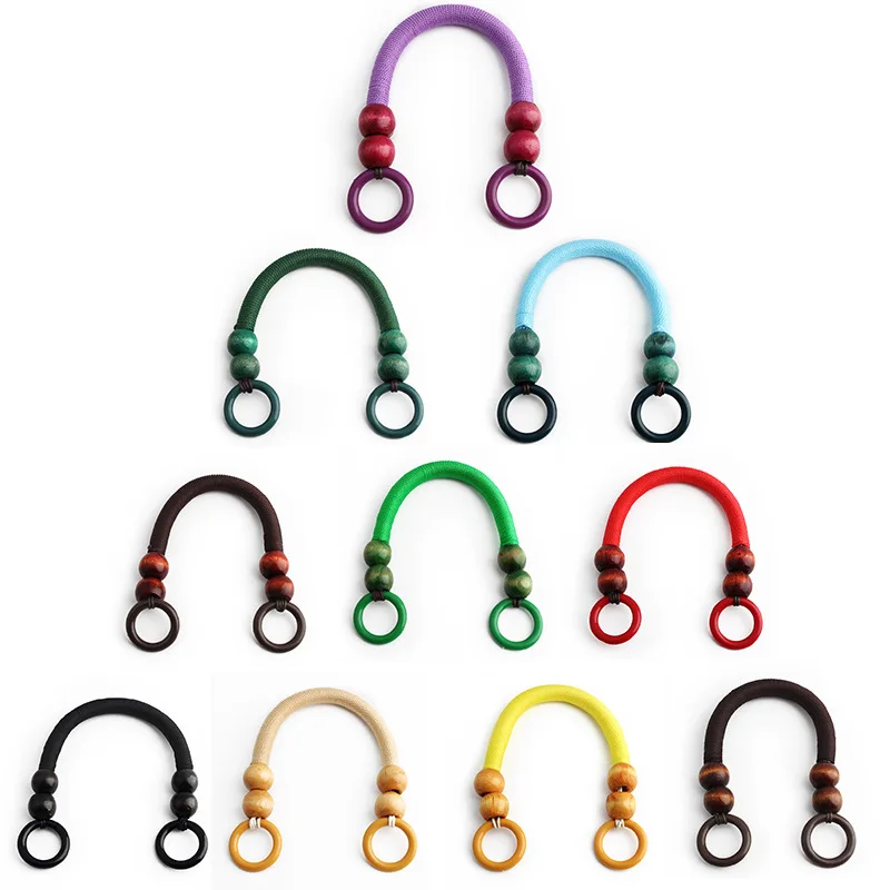 2/4Pcs 37/48cm Wooden Beaded Purse Frame Rope Wrapped Bag Handles for Crochet Beach Totes DIY Bags Making Replacement Supplies